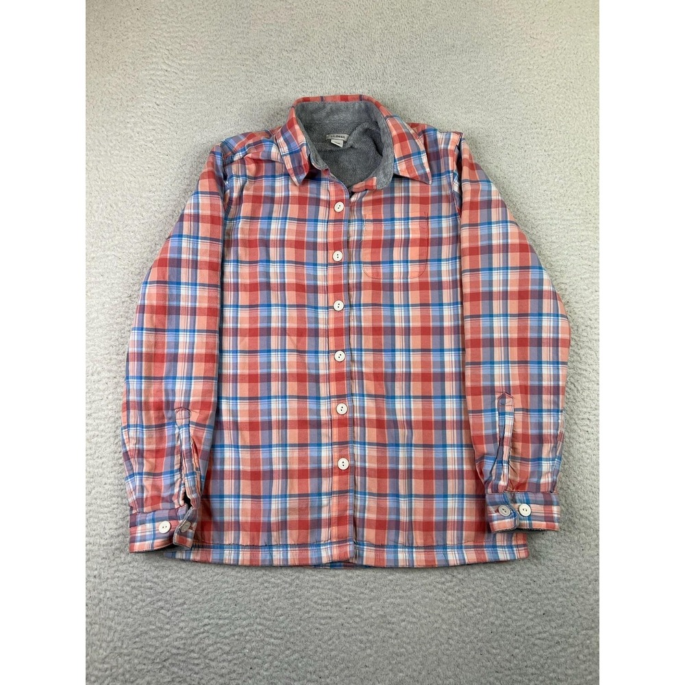 LL Bean Womens XXS Red Blue Plaid Fleece Lined Flannel Button Down‎ Shirt